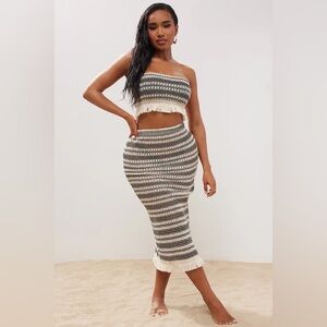 Fashion Nova Mornings In Tulum Cover Up Skirt Set - White/Black